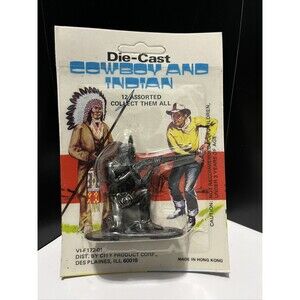 Vintage DieCast Cowboy & Indian Kneel Apache W/ Rifle Metal 1960 Unpainted 3”